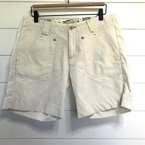 Horny Toad Women's Organic Cotton Mid Rise Chino‎ Shorts Size 10 Cream Outdoor